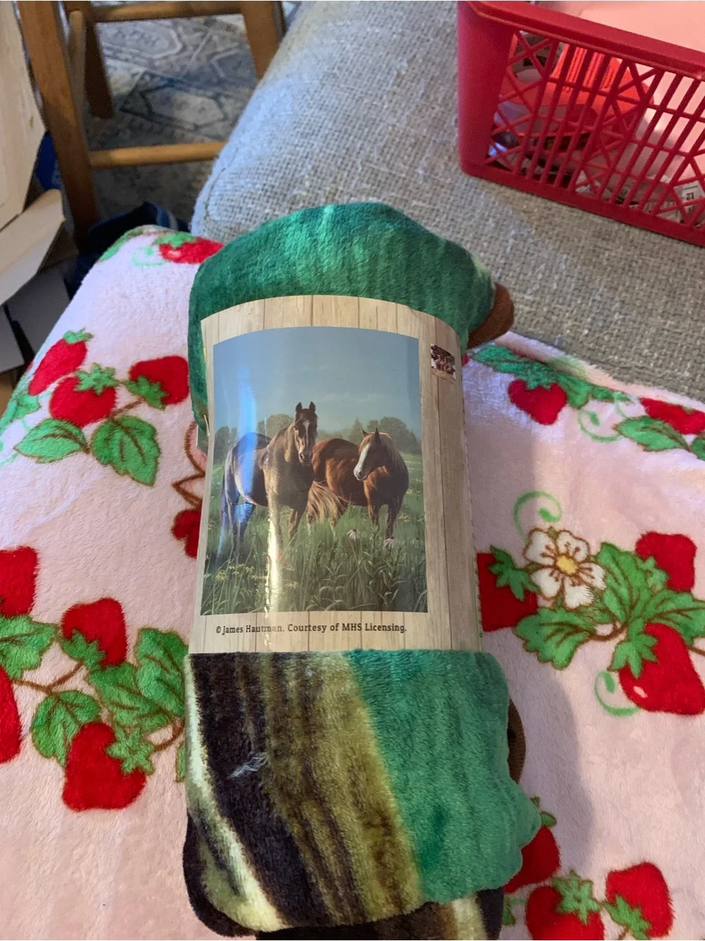Plush Green Horse-Print Throw Blanket - Unbranded